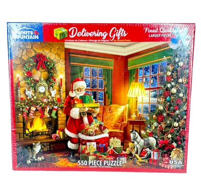 Santa Claus Christmas Puzzle White Mountain 550 pc Jigsaw Delivering Gifts New - Image 1 of 4