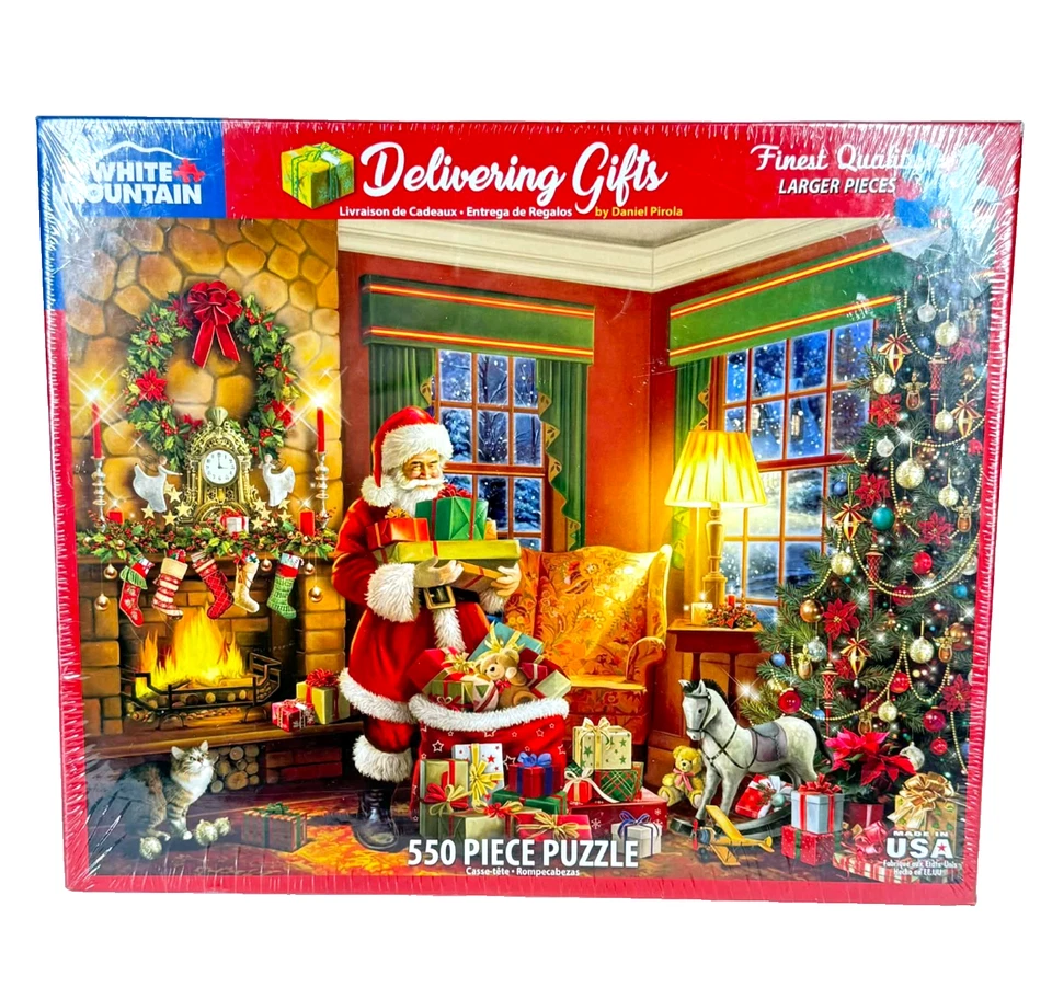 Santa Claus Christmas Puzzle White Mountain 550 pc Jigsaw Delivering Gifts New - Image 1 of 4