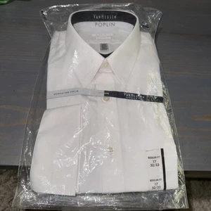 Van Heusen Dress Shirt L XL 17 32/33 White Regular Fit NEW Poplin Wrinkle Free - Picture 1 of 5