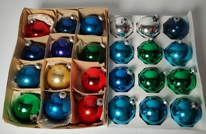 24 Vintage Rauch runde Glas Weihnachtsschmuck rot gold silber blau nicht org Box - Bild 1 von 10