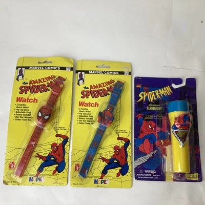 Marvel Spiderman FLIP TOP Carded Watch-Flashlight Lot 1990/1995 SEALED - Image 1 of 4