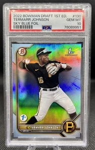 Termarr Johnson 2022 Bowman Draft 1st Edition Sky Blue Foil #BD-130 PSA 10 GEM - Picture 1 of 2