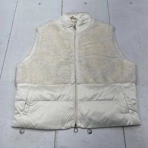 Faux Fur Puffer Vest Womens Large White Down Filled Zip Sleeveless Jacket - Picture 1 of 9