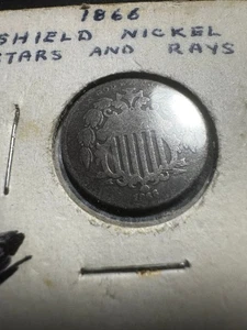 1866 Shield Nickel 5 Cents 5C RAYS Ungraded Stars & Rays lot#944 - Picture 1 of 5