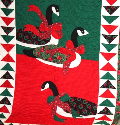 复古手工圣诞鹅被子毯红色绿色印花布 68 x 45 — 第 1/4 张图片