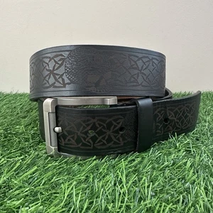 Herren Ledergürtel schwarz geprägt keltischer Knoten Design Größe 36 - Echtleder - Bild 1 von 8