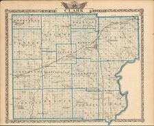 1876 Edgar & Clark Illinois county map antique ~ 17.3" x 13.8" hand color