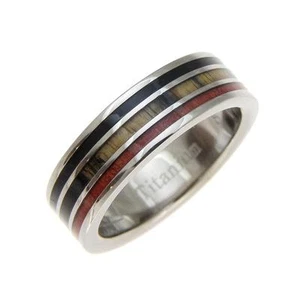 GENUINE B&W EBONY COCOBOLO & PINK WOOD WEDDING BAND RING TITANIUM 6MM SIZE 3-14 - Picture 1 of 3