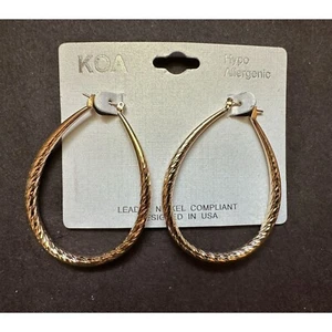 Goldtone Textured Teardrop Pierced Hoop Earrings Lead & Nickel Compliant - Picture 1 of 5