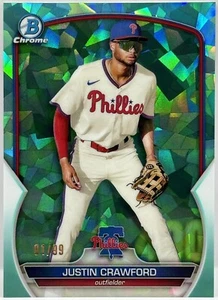 2023 Bowman Sapphire BCP-217 Justin Crawford Aqua/99 PHI - Foto 1 di 2