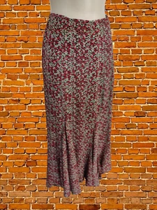 JAEGER PINK SKIRT SIZE UK 16 100% SILK WOMENS FLARED KICK PLEAT LONG MAXI FLORAL - Picture 1 of 5