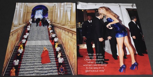 1998 Stampa Pubblico Tacchi Sexy Gambe Lunghe Moda Donna Biondo Blu Abito Versace art