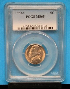 1953-S PCGS Jefferson Nickel Graded MS65 PCGS # 4051.65/29511402 - Imagen 1 de 4