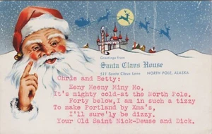 North Pole AK Santa Claus House Sleigh Silhouette Full Moon 1956 postcard JQ8 - Picture 1 of 2