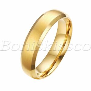 6mm Classic Gold Matte Finish Titanium Ring Engagement Wedding Band Comfort Fit