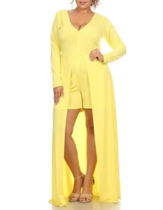 Plus Size Yellow Romper Maxi Dress Jumpsuit Outfit XL 1X - Picture 1 of 5