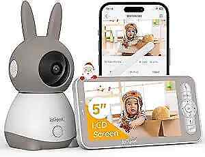  Moniteur bébé 2K, caméra vidéo WiFi 5 pouces, audio bidirectionnel, mouvement et blanc