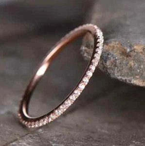 14k Rose Gold Plated Round 0.75CTW Moissanite Full Eternity Wedding Band Ring - Picture 1 of 2