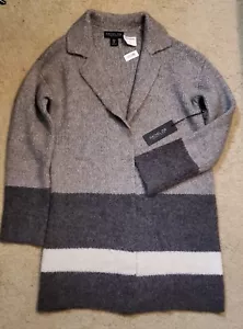 Rachel Zoe Cardigan Wool Blend Tan Gray Cream Open Front Sweater Coat Medium - Picture 1 of 11