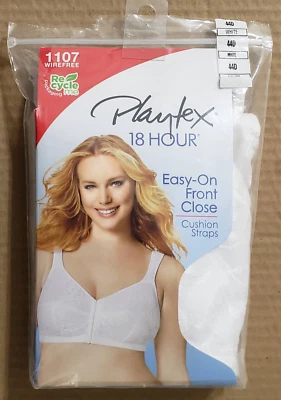 Playtex 18 Hour Bra 44D White 1107 Easy-On Front Close Cushion Straps NIP - Image 1 of 4