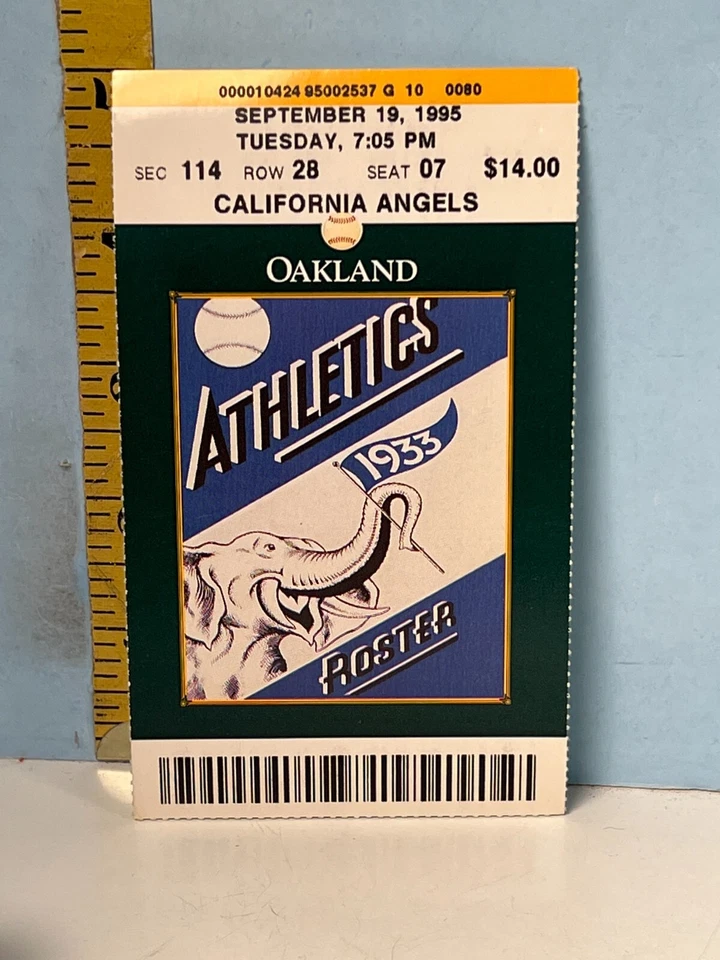 Boleto 19 de septiembre de 1995 Oakland A's vs Angels 1933 YB cubierta Henderson SB #1256 Foto 1 de 2