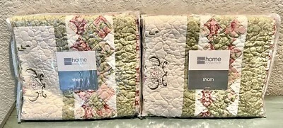 Set 2 JC Penny ASHBY Handcrafted Standard Pillow Sham Quilted Patchwork 21x27 - Image 1 of 2