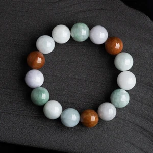 Real Grade A Multi Color Jade Jadeite Women 13mm Round Beads Bracelet 62.7g - Picture 1 of 5