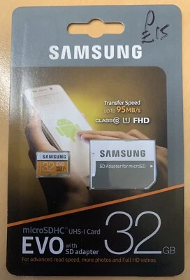 Samsung 32GB Micro SDHC EVO Memory Card FHD 95MB/s UHS-I Class 10 + Adapter NEW  - Image 1 of 2