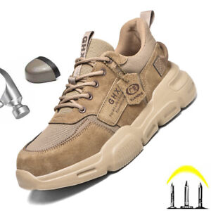 Chaussures de sécurité au travail hommes bout en acier anti-perforation bottes indestructibles randonnée kaki