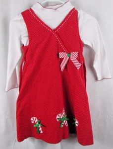 Rare Too girl's 6 red white Christmas candy cane 2-piece shirt jumper dress - Picture 1 of 3