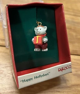 Vintage Enesco Small Wonders Miniature Ornament 1989 - Happy Hollydays Animal - Picture 1 of 5