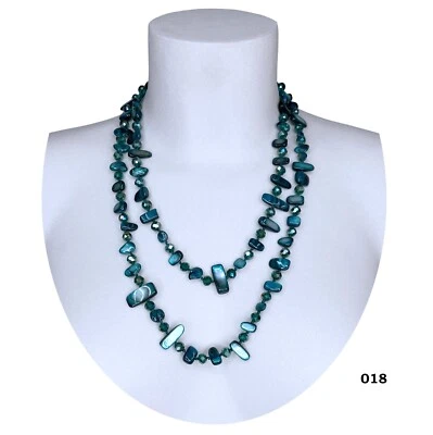 Grün Meer Halskette Perlmutt Kristall, Halbedelsteine Draht Lang Frauen 110cm M/ - Bild 1 von 2