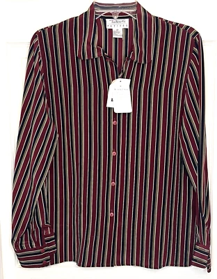 NWT TALBOTS Women's Sz 8P Petit 100% SILK multicolor striped blouse - Image 1 of 4
