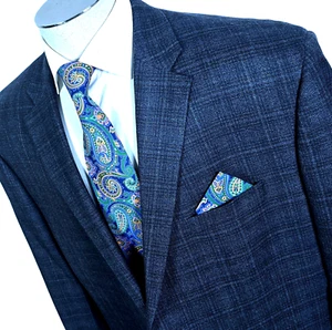 Jos. A. Bank Signature Silk & Wool Sport Coat Blue Check 50 Long - Picture 1 of 10