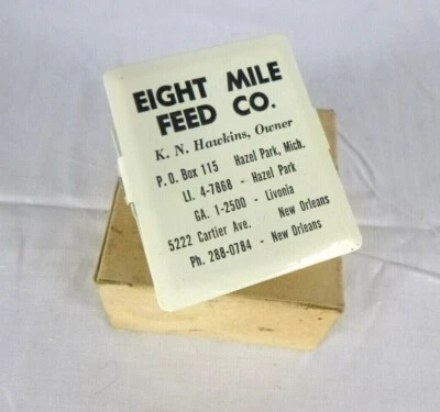 Nuevo de Colección Años 50 Resistente Metal Documento Clip Publicidad 8 Mile Feed Co. Detroit Foto 1 de 4