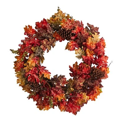 24” Autumn Maple, Berries And Pinecone Fall Artificial Wreath - Image 1 of 3