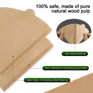 100PCS Coffee Filter Paper Disposable Natural Wood Pulp Cone Shape Coffee - Picture 1 of 25