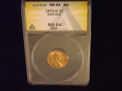 1972-D   1 C         Lincoln Cent         DDO          ANACS  MS 64 RD - Image 1 of 2