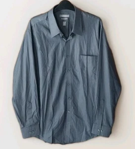 Van Heusen Dress Shirt Mens 16.5 34/35 Gray Fitted Chambray Executive Work Dad - Picture 1 of 11
