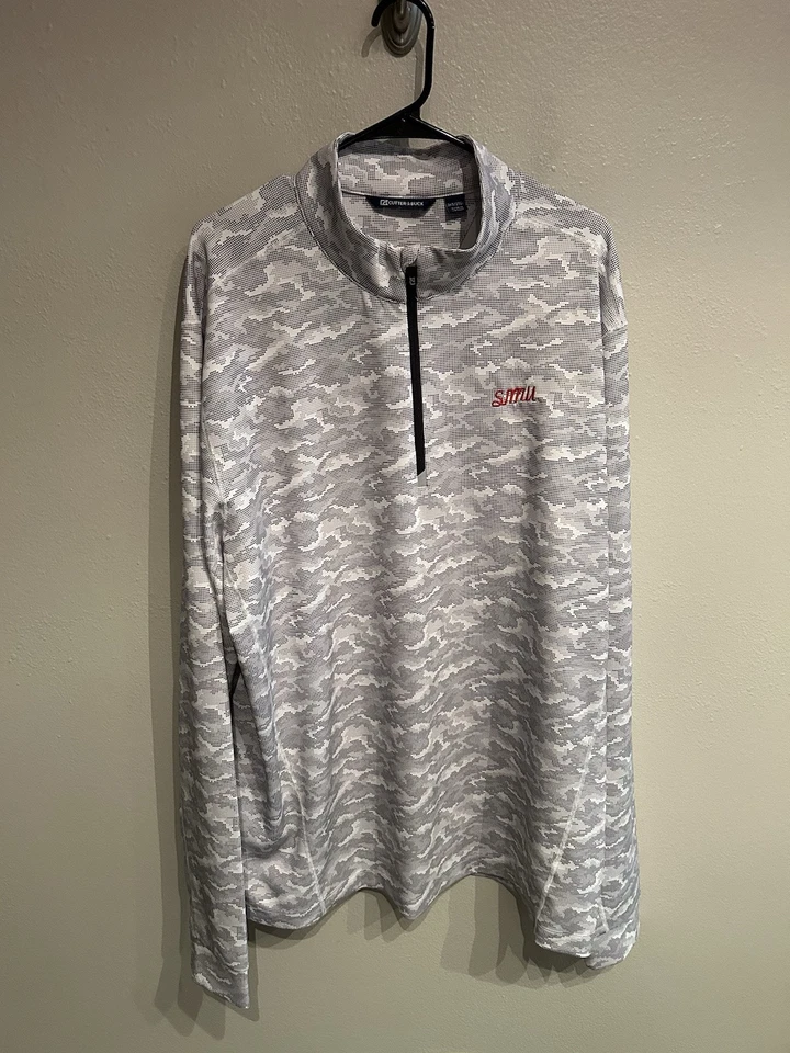 Pullover elástico de golf SMU Mustangs Cutter & Buck para hombre 2XT alto camuflaje 1/4 cremallera  Foto 1 de 4