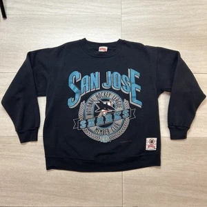 Vintage 90s Nutmeg NHL San Jose Sharks Hockey Sports Sweatshirt Men’s Large - Picture 1 of 7