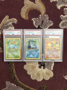 1999 Pokemon Base Set Unlimited Charizard Blastoise & Venusaur PSA 8 SET - Picture 1 of 2