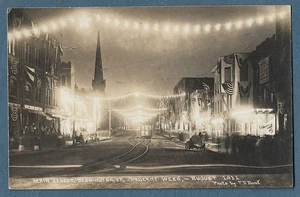 210 1911 RPPC Postkarte Lichter auf Main St Bennington Vintage bei Nacht Festzug Woche - Bild 1 von 1