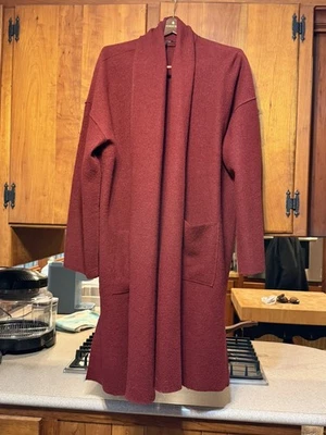 Abrigo rojo lana cuello chal Eileen Fisher nuevo con etiquetas XL Foto 1 de 3