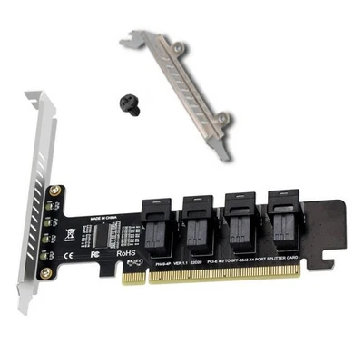 U.2 NVMe 4-Port Adapter Card High-Speed Data Transfer PCI-E X4/8/16 to SFF-8643 - Image 1 of 4