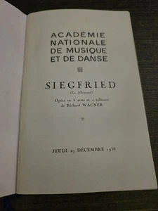 WAGNER SIEGFRIED 1938 PROGRAM ACADEMIE NATIONALE FURTWAENGLER SATTLER HAMMER ETC - Picture 1 of 6
