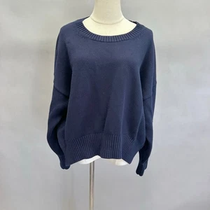Quince 100% Organic Cotton Boyfriend Crew Sweater in Navy Size Large - Picture 1 of 13