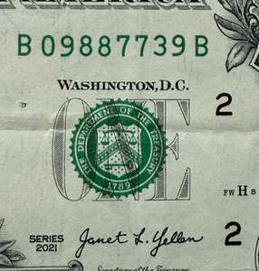 2 Pairs Together 1s 2s Triple 1s Fancy Serial Number - B09887739B - Picture 1 of 6