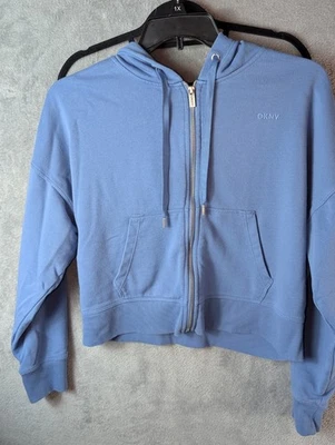 DKNY Women's Terry Zip Front Hoodie Jacket - Soft Blue - Size LARGE (L) - Cl - Image 1 of 4