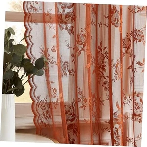 Burnt Orange Lace Curtains Short 52"W x 45"L (Pack of 2) Rust Terracotta - Picture 1 of 8